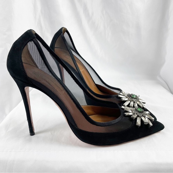 Aquazzura x Naty Abascal Kimiyah Suede Leather Crystal Heels Black EU 39 - Picture 4 of 12